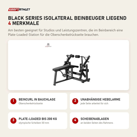 Titanium Strength Black Series IsoLateral Beinbeuger Liegend mit 4 Merkmalen: Beincurl in Bauchlage, Unabhängige Hebelarme, Plate-Loaded bis 200 kg, Scheibenablagen