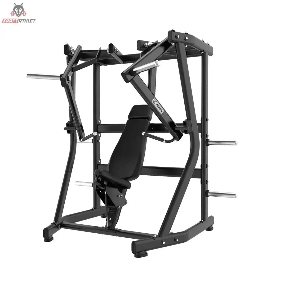 Titanium Strength Black Series IsoLateral Bench Press Brustpresse in Frontschrägansicht mit Rückenpolster
