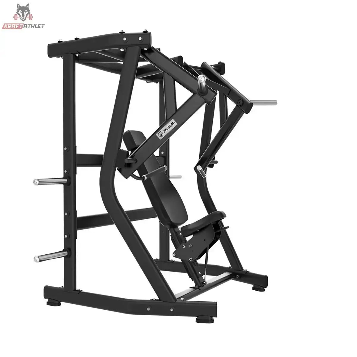 Titanium Strength Black Series IsoLateral Bench Press Brustpresse in Schrägansicht von links mit Bank