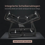 Titanium Strength Black Series IsoLateral Brustpresse Horizontal – Grafik zu den integrierten Scheibenablagen, dunkler Hintergrund