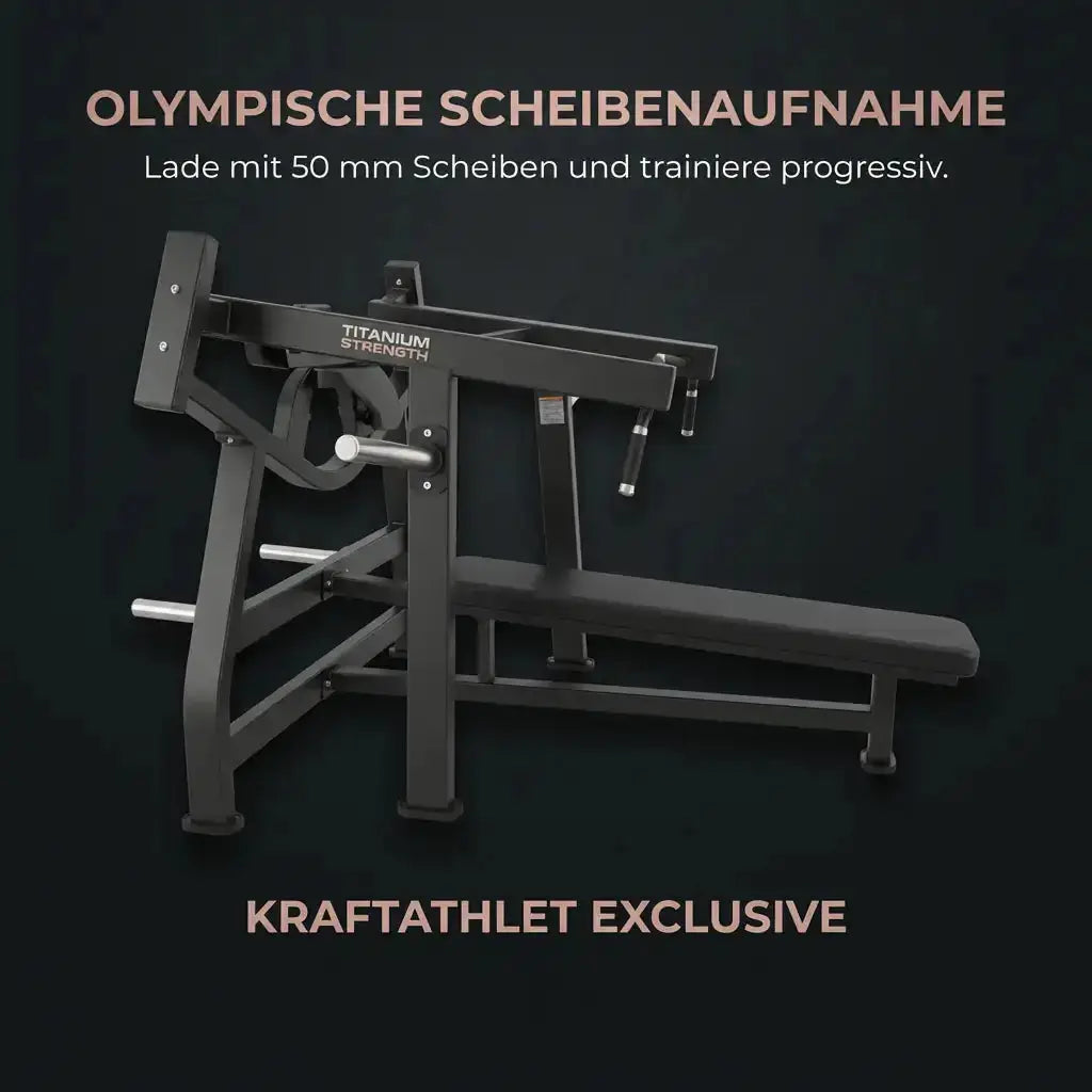 Titanium Strength Black Series IsoLateral Brustpresse Horizontal – Grafik zur Scheibenaufnahme, Schrägansicht auf dunklem Grund