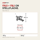 Maßbild Titanium Strength Black Series IsoLateral Brustpresse Horizontal: Stellfläche 178,5 × 178,1 cm, Höhe 109,6 cm