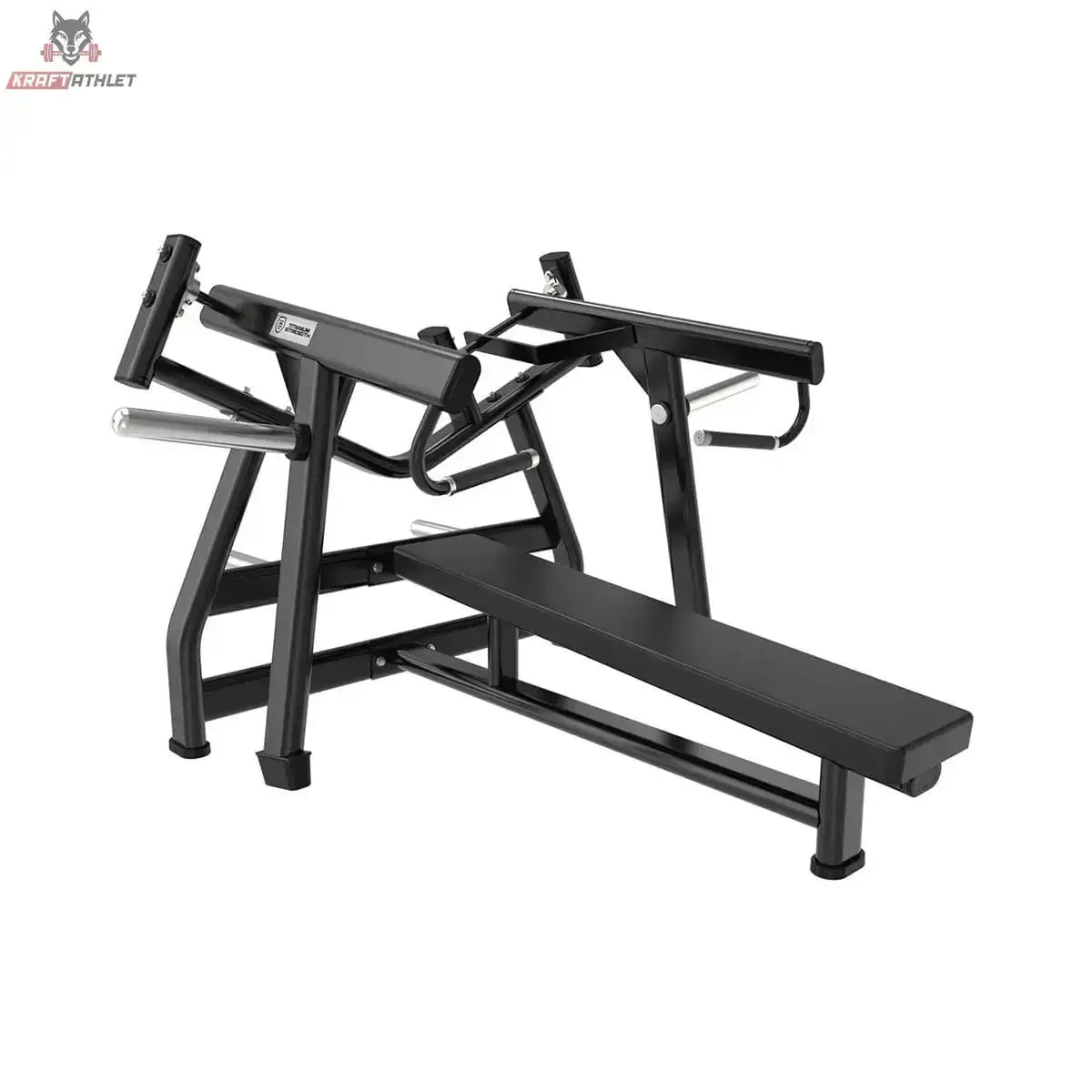 Titanium Strength Black Series IsoLateral Brustpresse Horizontal – Schrägansicht mit Flachbank und Hebelarmen