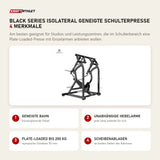 Titanium Strength Black Series IsoLateral Geneigte Schulterpresse mit 4 Merkmalen: Geneigte Bahn, Unabhängige Hebelarme, Plate-Loaded bis 200 kg, Scheibenablagen