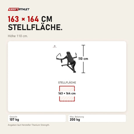 Maßbild Titanium Strength Black Series IsoLateral Incline Pec Fly Butterfly: Stellfläche 163 × 164 cm, Höhe 110 cm