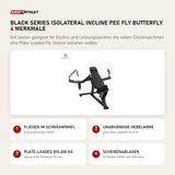 Titanium Strength Black Series IsoLateral Incline Pec Fly Butterfly mit 4 Merkmalen: Fliegen im Schrägwinkel, Unabhängige Hebelarme, Plate-Loaded bis 200 kg, Scheibenablagen