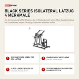 Titanium Strength Black Series IsoLateral Latzug mit 4 Merkmalen: Divergierende Hebel für den Latzug, Unabhängige Hebelarme, Plate-Loaded bis 200 kg, Scheibenablagen an beiden Rahmenstützen
