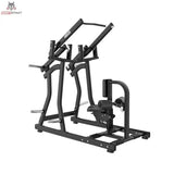 Titanium Strength Black Series IsoLateral Latzug in Schrägansicht mit Kniepolster und Hebelarmen
