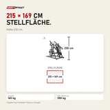Maßbild Titanium Strength Black Series IsoLateral Brustpresse und Latzug: Stellfläche 215 × 169 cm, Höhe 230 cm