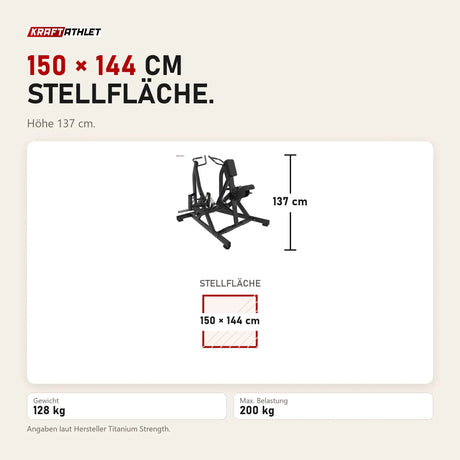 Maßbild Titanium Strength Black Series IsoLateral Rudern Rudermaschine: Stellfläche 150 × 144 cm, Höhe 137 cm