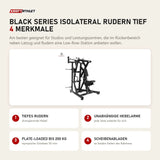 Titanium Strength Black Series IsoLateral Rudern Tief mit 4 Merkmalen: Tiefes Rudern, Unabhängige Hebelarme, Plate-Loaded bis 200 kg, Scheibenablagen