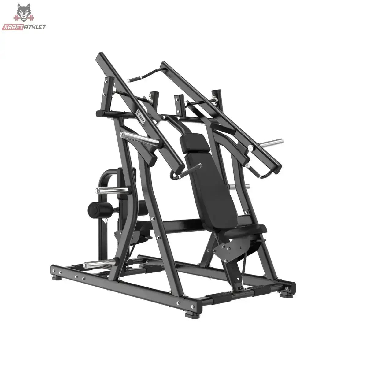 Titanium Strength Black Series IsoLateral Brustpresse und Latzug – Schrägansicht mit Sitz, Rückenpolster und zwei unabhängigen Hebelarmen