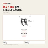Maßbild Titanium Strength Black Series IsoLateral Schulterpresse: Stellfläche 144 × 189 cm, Höhe 157 cm