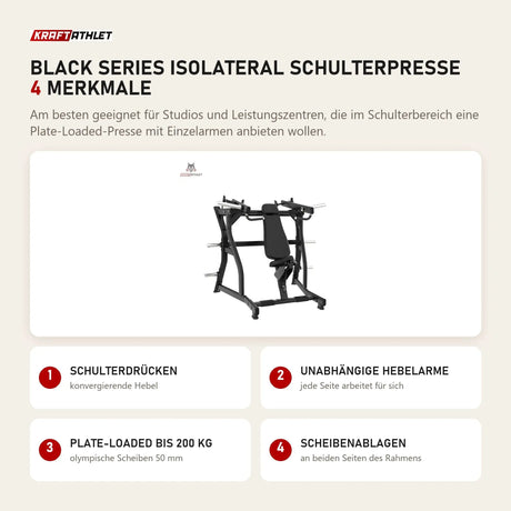 Titanium Strength Black Series IsoLateral Schulterpresse mit 4 Merkmalen: Schulterdrücken, Unabhängige Hebelarme, Plate-Loaded bis 200 kg, Scheibenablagen
