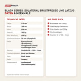 Technische Daten und Merkmale von Titanium Strength Black Series IsoLateral Brustpresse und Latzug als Tabelle