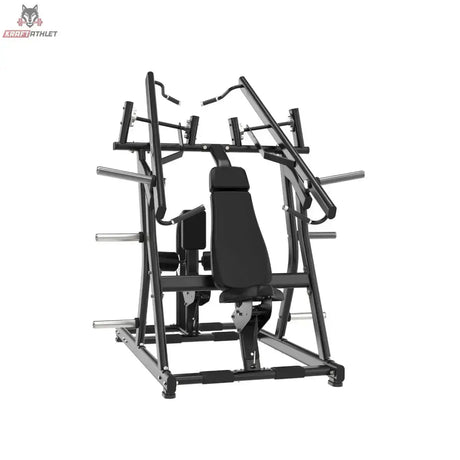 Titanium Strength Black Series IsoLateral Brustpresse und Latzug – Frontansicht mit Sitz und nach oben geführten Hebelarmen