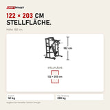 Maßbild Titanium Strength Black Series IsoLateral Wide Chest Press: Stellfläche 122 × 203 cm, Höhe 182 cm