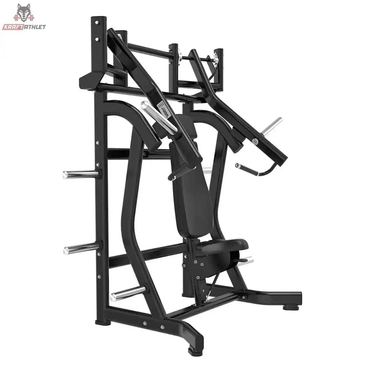 Titanium Strength Black Series IsoLaterale Schrägbank-Brustpresse Konvergent in Seitenschrägansicht mit Hebelarmen