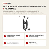 Titanium Strength Black Series Klimmzug- und Dipstation mit 4 Merkmalen: Klimmzüge und Dips an einer Station, Ovalrohr 50 × 100 mm mit 3 mm Wandstärke, Belastbar bis 200 kg, Höhe 235 cm
