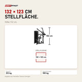 Maßbild Titanium Strength Black Series Lat Pulldown: Stellfläche 132 × 123 cm, Höhe 152 cm
