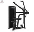 Titanium Strength Black Series Lat Pulldown: Schrägansicht mit Zughebeln, Sitz und Knierollen, in Schwarz