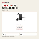 Maßbild Titanium Strength Black Series Latzug und Rudergerät: Stellfläche 203 × 120 cm, Höhe 218 cm