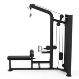 Titanium Strength Black Series Latzug und Rudergerät: Seitenansicht mit Umlenkrollen und Rudergriff, in Schwarz