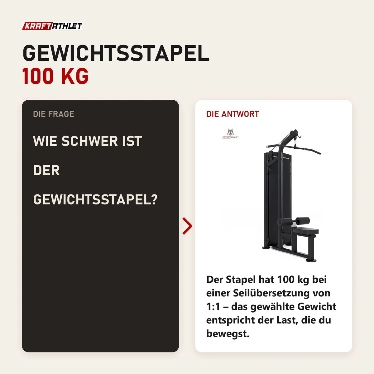 Frage und Antwort zu Titanium Strength Black Series Latzugmaschine: Wie schwer ist der Gewichtsstapel?