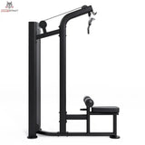 Titanium Strength Black Series Latzugmaschine – Seitenansicht mit Latzugstange, Umlenkrolle und Sitz, schwarz