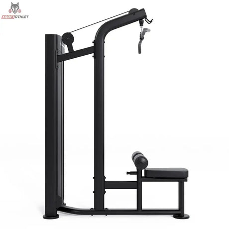 Titanium Strength Black Series Latzugmaschine – Seitenansicht mit Latzugstange, Umlenkrolle und Sitz, schwarz
