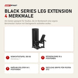 Titanium Strength Black Series Leg Extension mit 4 Merkmalen: Gewichtsstapel 100 kg, Rückenlehne in 6 Positionen, Knöchelpolster in 5 Positionen, Seitliche Griffe für festen Sitz