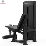 Titanium Strength Black Series Leg Extension: Schrägansicht von rechts mit Sitz und Beinrollen, in Schwarz