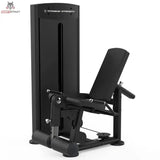 Titanium Strength Black Series Leg Extension: Schrägansicht mit Sitz, Rückenlehne und Beinrolle, in Schwarz