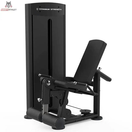 Titanium Strength Black Series Leg Extension: Schrägansicht mit Sitz, Rückenlehne und Beinrolle, in Schwarz