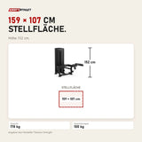 Maßbild Titanium Strength Black Series Liegender Beincurl: Stellfläche 159 × 107 cm, Höhe 152 cm