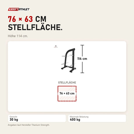 Maßbild Titanium Strength Black Series Hantelscheibenhalterung BS-WPT: Stellfläche 76 × 63 cm, Höhe 114 cm