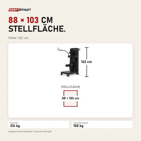 Maßbild Titanium Strength Black Series Multi Hip: Stellfläche 88 × 103 cm, Höhe 162 cm