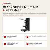 Titanium Strength Black Series Multi Hip mit 4 Merkmalen: Vier Hüftübungen, Rollenhöhe in 17 Positionen, Arbeitswinkel in 17 Positionen, Gewichtsstapel 100 kg
