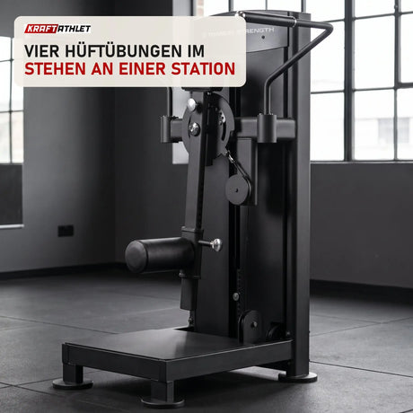 Titanium Strength Black Series Multi Hip in einem fertig eingerichteten Studio mit dunklen Wänden und Gummiboden