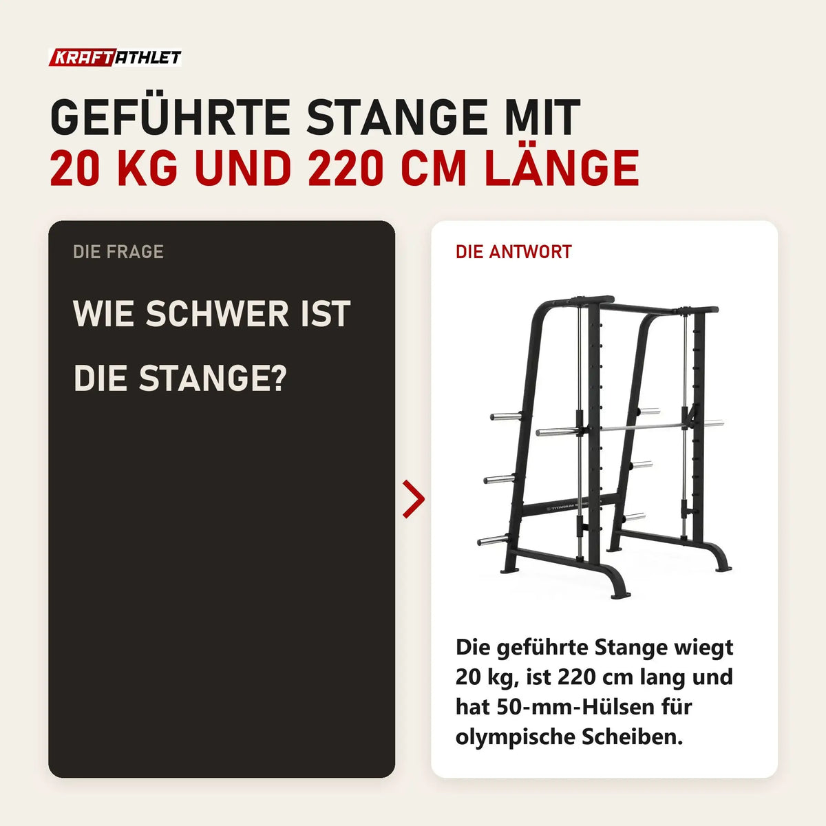 Frage und Antwort zu Titanium Strength Black Series Multipower Smith-Maschine: Wie schwer ist die Stange?