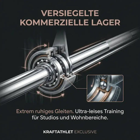 Titanium Strength Black Series Multipower Smith-Maschine, Grafik mit Nahaufnahme der versiegelten Lager an der Stange