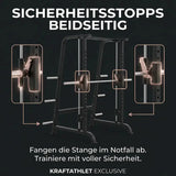 Titanium Strength Black Series Multipower Smith-Maschine, Grafik zu den beidseitigen Sicherheitsstopps am Rahmen