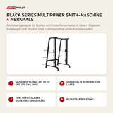 Titanium Strength Black Series Multipower Smith-Maschine mit 4 Merkmalen: Geführte Stange mit 20 kg und 220 cm Länge, Versiegelte gewerbliche Lager, Zwei verstellbare Sicherheitsanschläge, Belastbar bis 250 kg