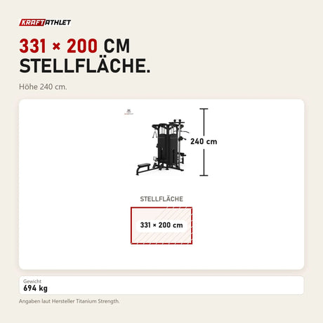 Maßbild Titanium Strength Black Series Multistation 4 Stationen: Stellfläche 331 × 200 cm, Höhe 240 cm
