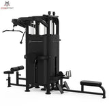 Titanium Strength Black Series Multistation 4 Stationen, Rückansicht mit Ruderstation und Beincurl-Polster