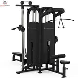 Titanium Strength Black Series Multistation 4 Stationen, Schrägansicht von rechts mit Latzug und Sitzpolstern