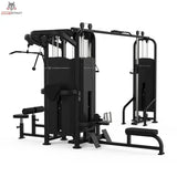 Titanium Strength Black Series Multistation 5 Stationen, Frontansicht mit Gewichtsblöcken und Bänken