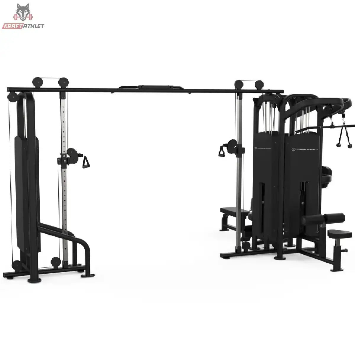 Titanium Strength Black Series Multistation 5 Stationen, Seitenansicht mit Kabelzugturm auf Weiß