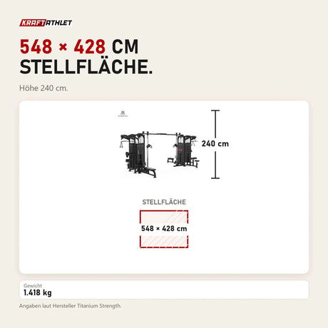 Maßbild Titanium Strength Black Series Multistation 8 Stationen: Stellfläche 548 × 428 cm, Höhe 240 cm