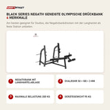 Titanium Strength Black Series Negativ Geneigte Olympische Drückbank mit 4 Merkmalen: Negativbank mit Langhantelablage, Ovalrohr 50 × 100 × 3 mm, Maximale Belastung 200 kg, Gerätegewicht 95 kg